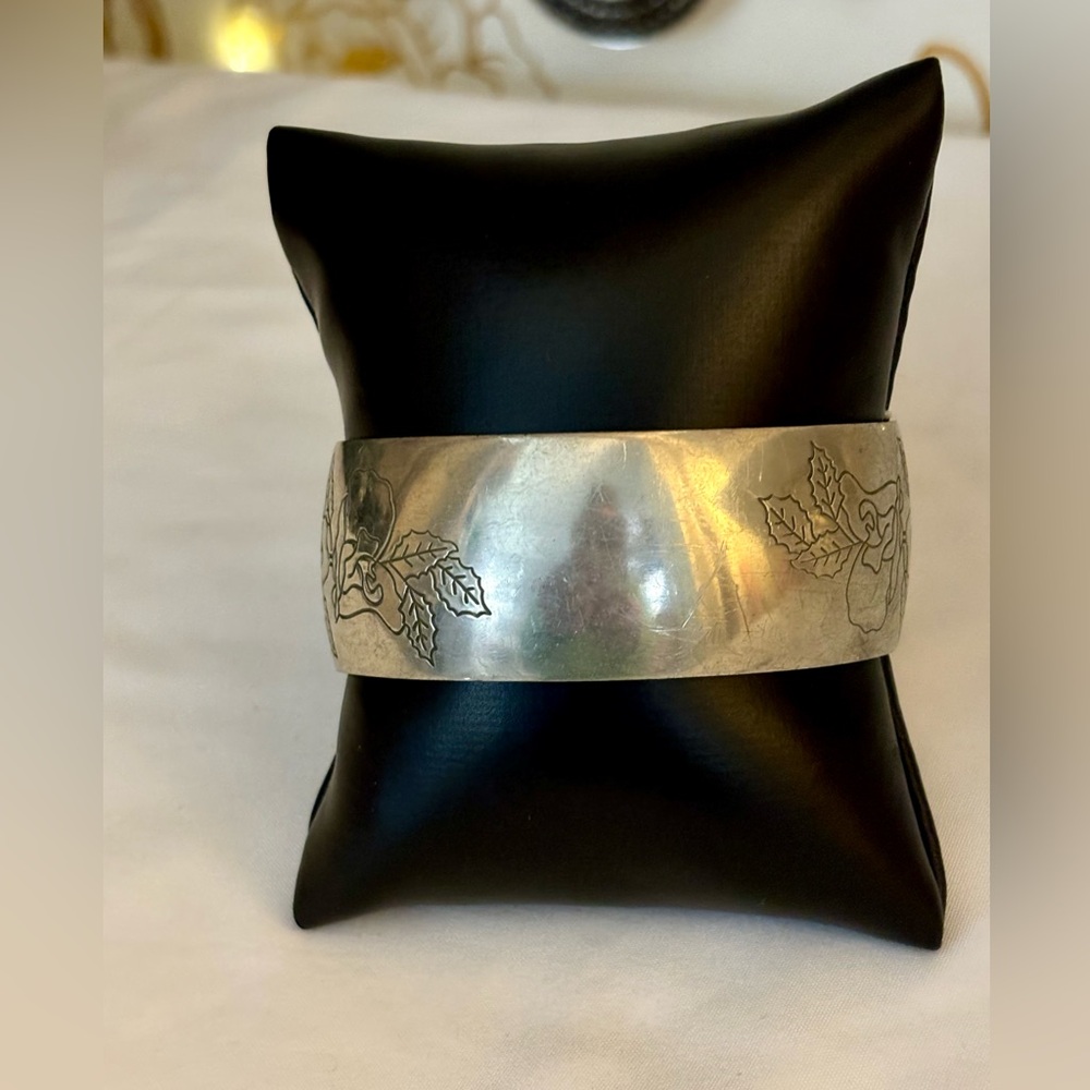 Pewter signed MJ Rose cuff bracelet